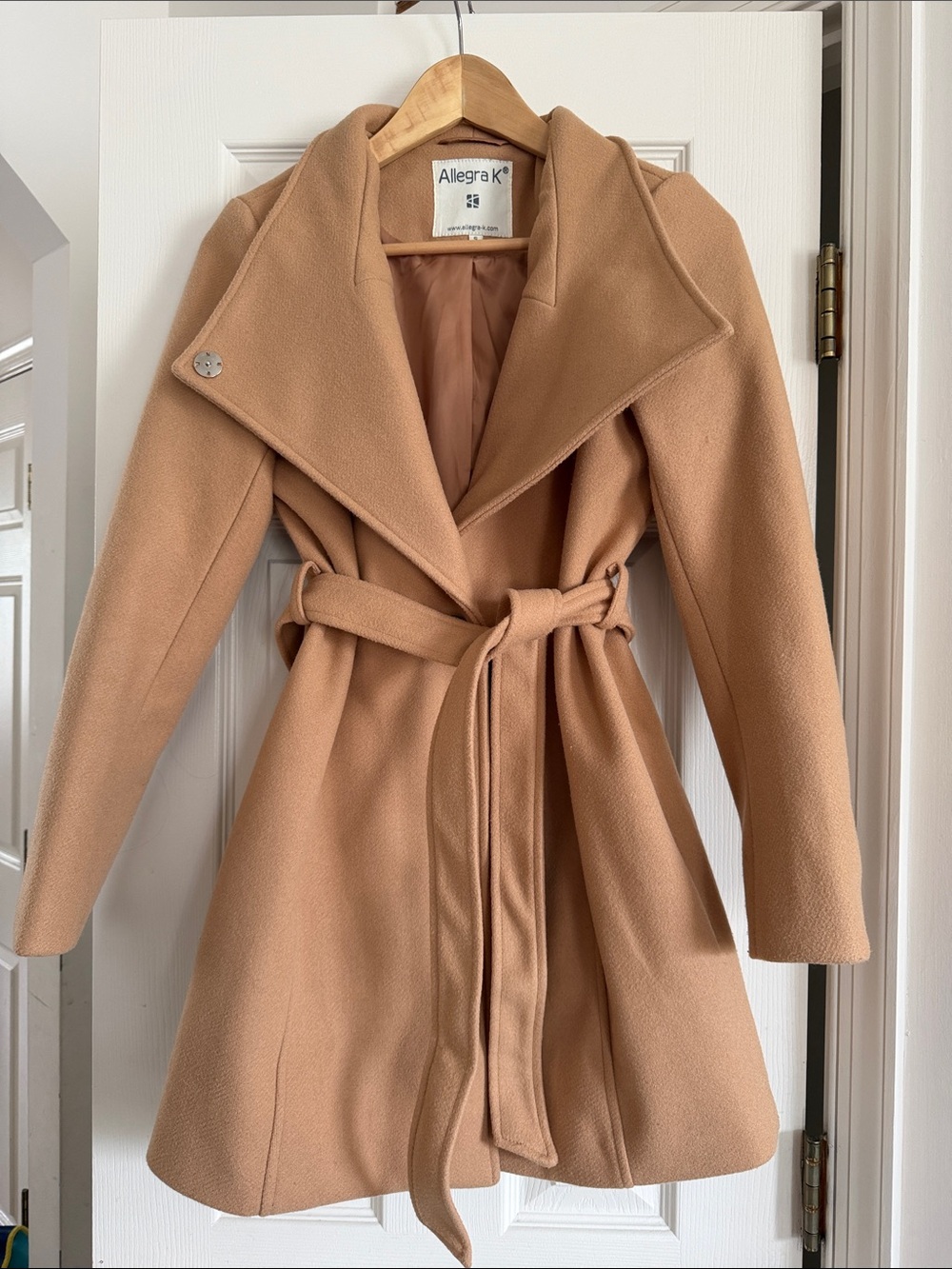 Allegra K women’s classic stand collar belted peacoat